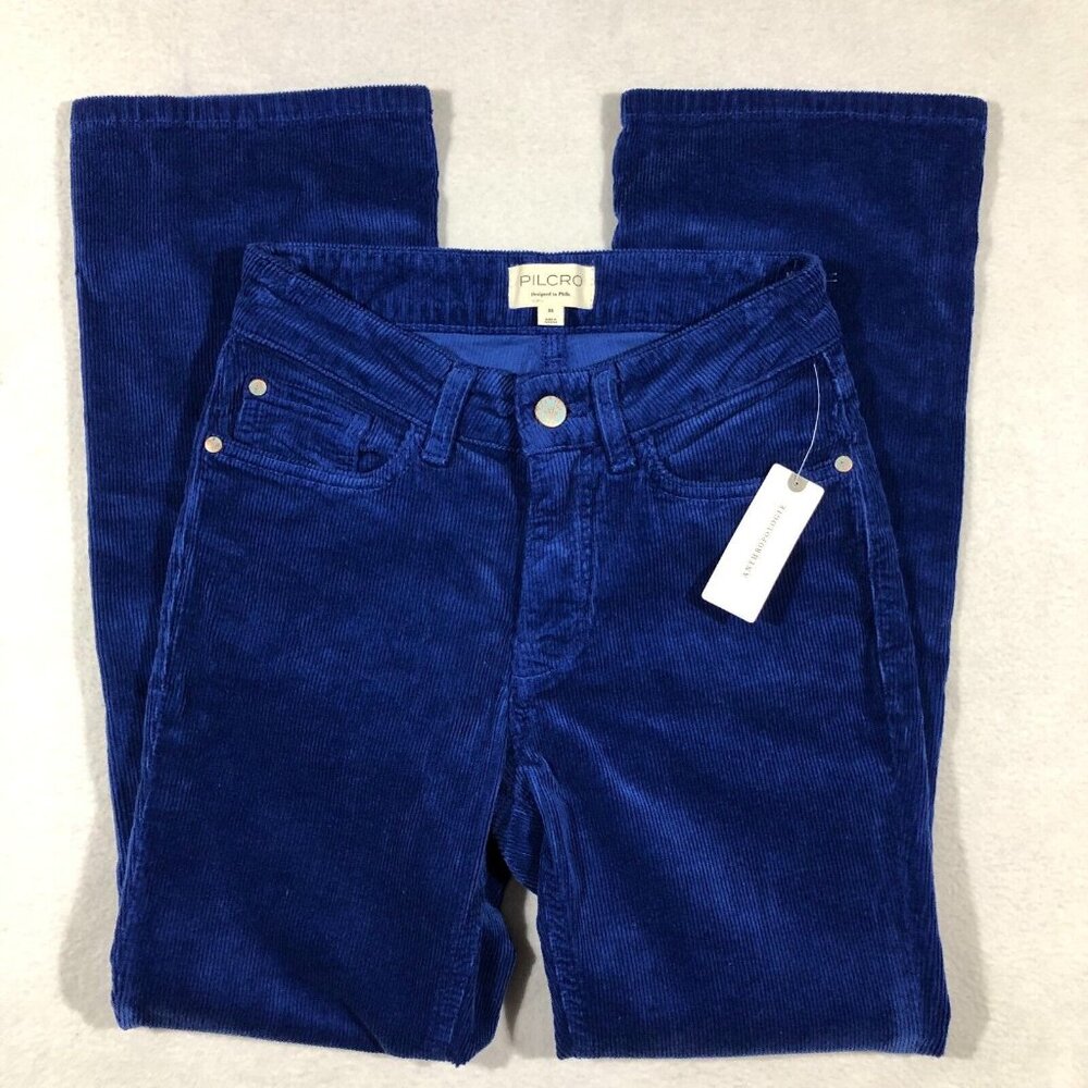 Pilcro Anthropologie Pants Womens 25 Blue Corduroy Straight Leg NEW NWT $148